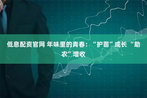 低息配资官网 年味里的青春：“护苗”成长 “助农”增收